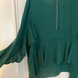 Bebe long sleeve RUFFLE blouse green XL